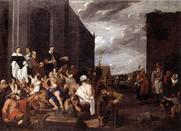 Matthias van Helmont A Lady and gentleman distributing alms to the poor oil painting picture